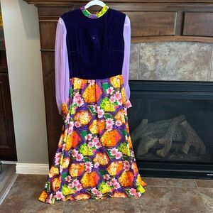 Groovy true vintage 60s 70s flower power long sleeve maxi dress est size S/M